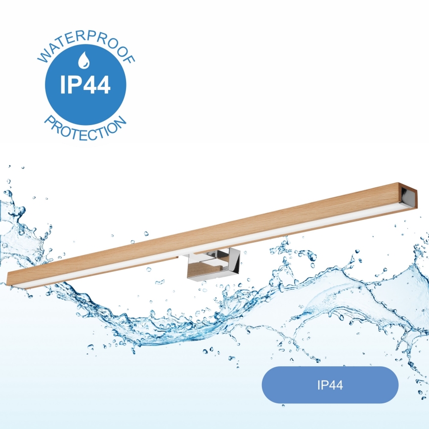 Brilagi - LED Badkamer spiegelverlichting WOODY MIRROR LED/15W/230V 90 cm IP44 eiken/glanzend chroom