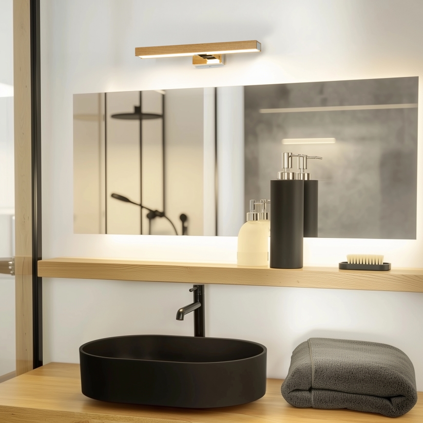 Brilagi - LED Badkamer spiegelverlichting WOODY MIRROR LED/8W/230V 40 cm IP44 eiken/glanzend chroom