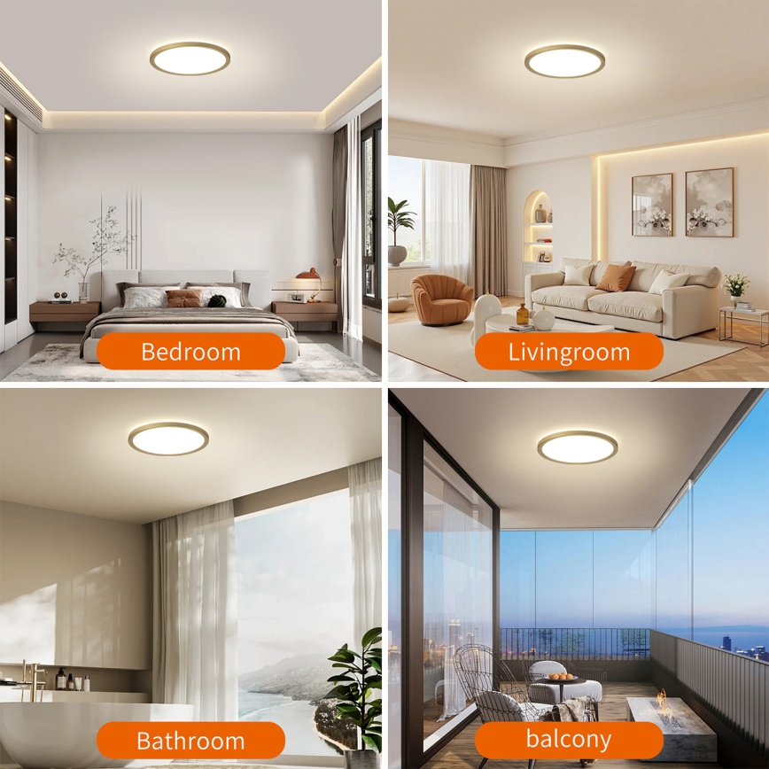 Brilagi - ULTRA SLIM LED plafondlamp voor badkamer, 12W/230V, Ø 22,5 cm, goudkleurig, IP54