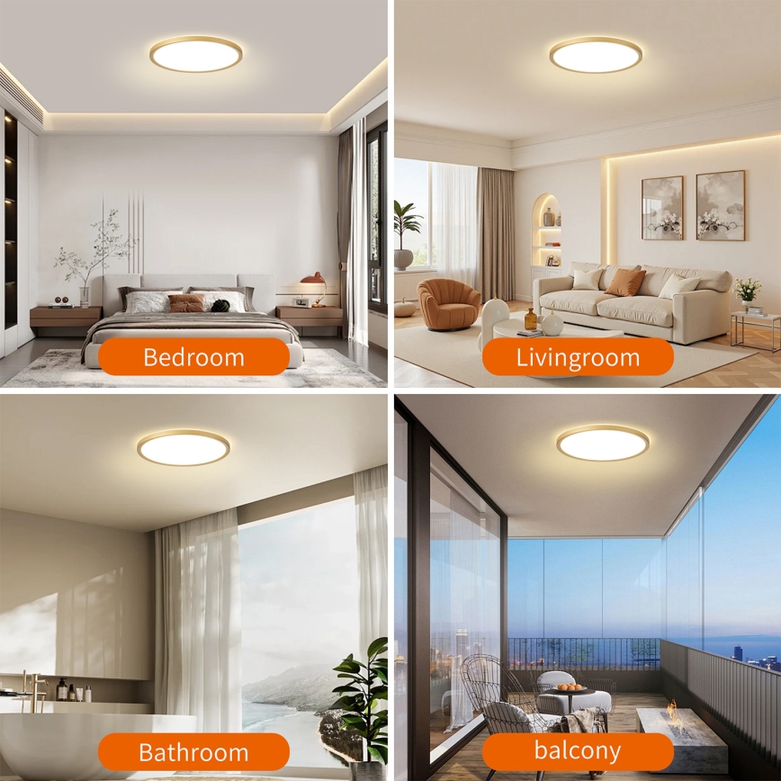 Brilagi - ULTRA SLIM LED plafondlamp voor badkamer LED/18W/230V Ø 30 cm goudkleurig IP54