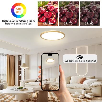 Brilagi - LED-plafondlamp voor badkamer ULTRA SLIM LED/24W/230V Ø 42 cm goudkleurig IP54