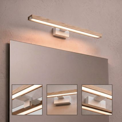 Brilagi - LED-spiegelverlichting 3-in-1 WOODY MIRROR LED/12W/230V 60 cm IP44 wit/eiken