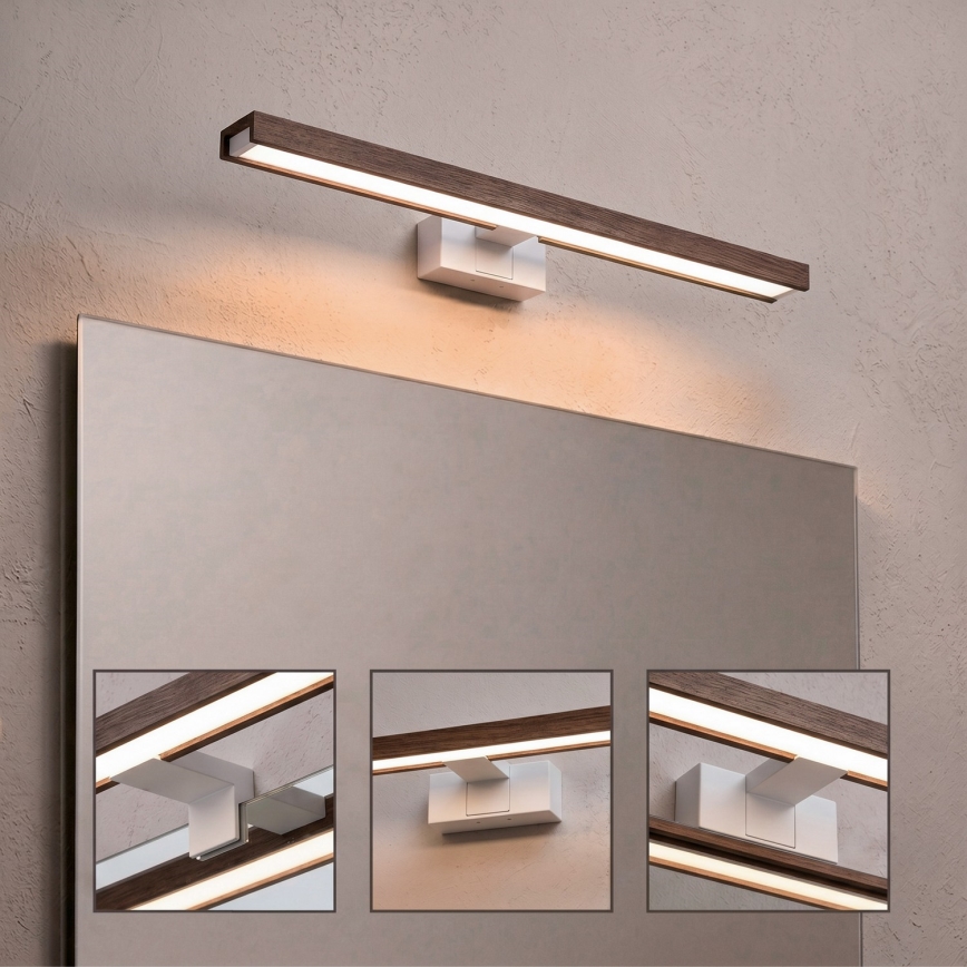 Brilagi - LED-badkamerverlichting voor spiegel WOODY MIRROR 3-in-1 LED/12W/230V 60 cm IP44 wit/eiken-walnoot