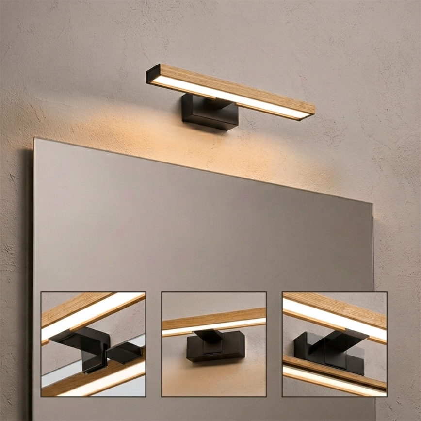 Brilagi - LED-verlichting voor badkamerspiegel 3-in-1 WOODY MIRROR LED/8W/230V IP44 zwart/eik