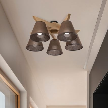 Brilagi - LED  Bevestigde hanglamp ANTHONY 5xE14/40W/230V eiken/bruin