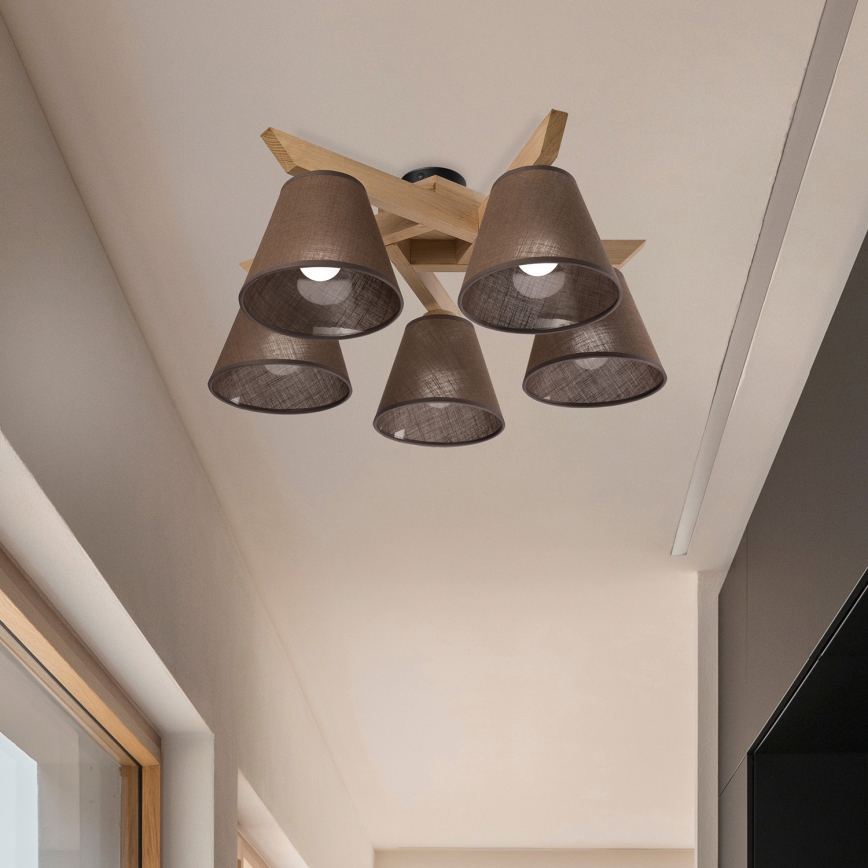 Brilagi - LED  Bevestigde hanglamp ANTHONY 5xE14/40W/230V eiken/bruin