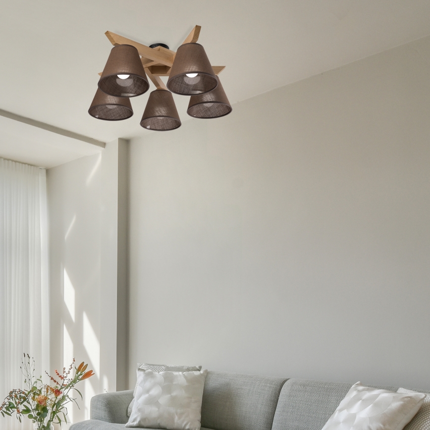 Brilagi - LED  Bevestigde hanglamp ANTHONY 5xE14/40W/230V eiken/bruin