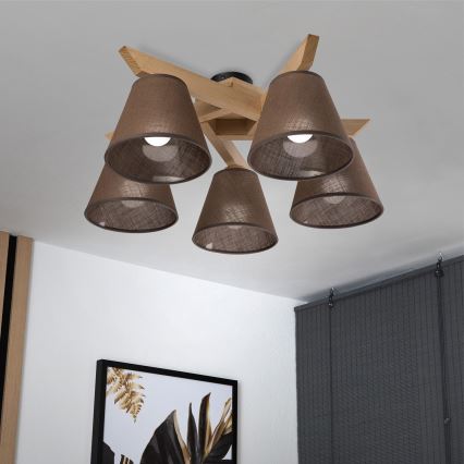 Brilagi - LED  Bevestigde hanglamp ANTHONY 5xE14/40W/230V eiken/bruin