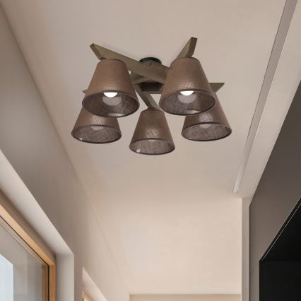 Brilagi - LED  Bevestigde hanglamp ANTHONY 5xE14/40W/230V eiken/bruin