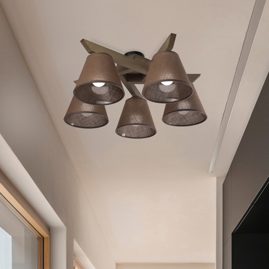 Brilagi - LED  Bevestigde hanglamp ANTHONY 5xE14/40W/230V eiken/bruin