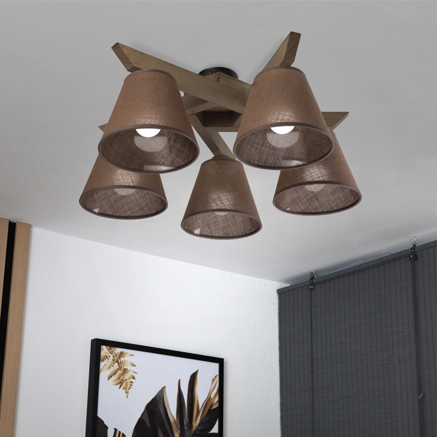 Brilagi - LED  Bevestigde hanglamp ANTHONY 5xE14/40W/230V eiken/bruin