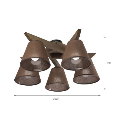 Brilagi - LED  Bevestigde hanglamp ANTHONY 5xE14/40W/230V eiken/bruin