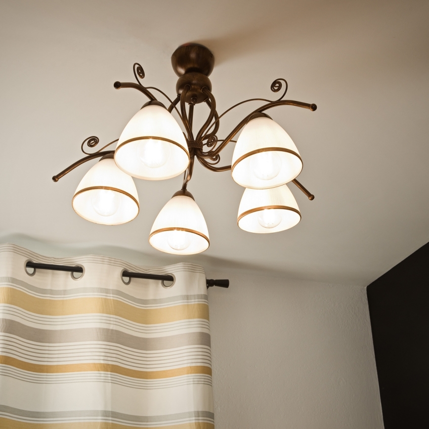 Brilagi - LED Bevestigde Hanglamp ANTICO 5xE27/60W/230V brons patina