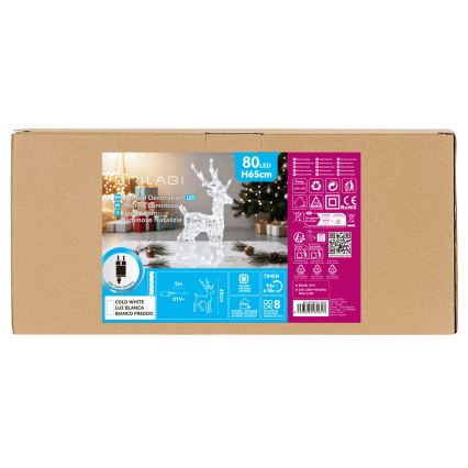 BRILAGI - LED buiten kerstdecoratie LED/3,6W/8 functies 65 cm IP44 rendier koud wit