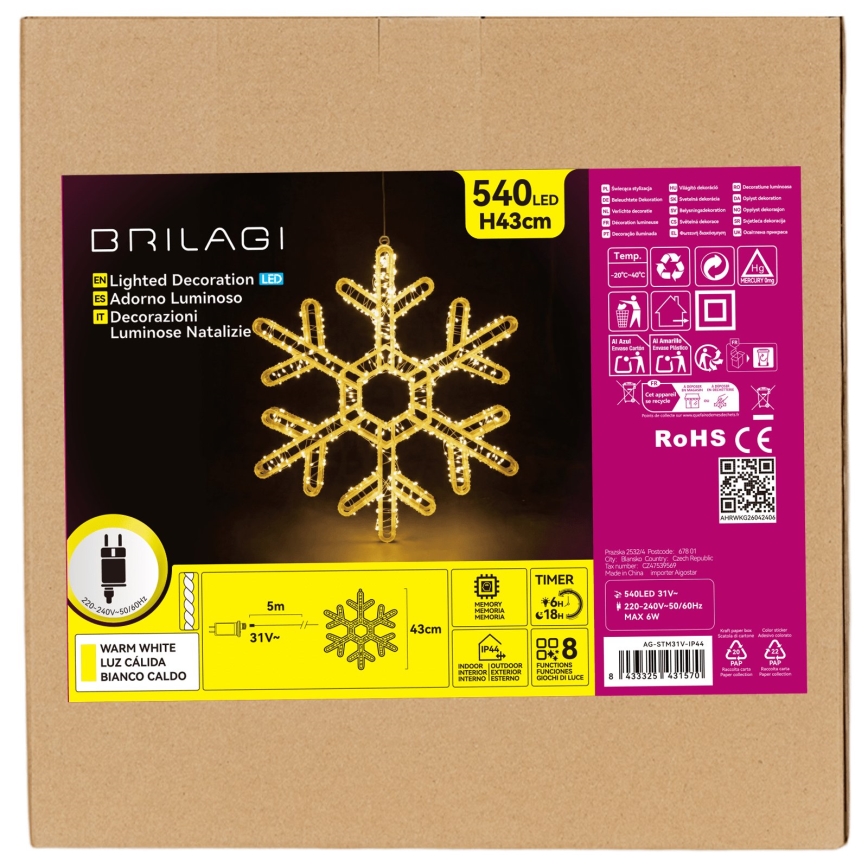 BRILAGI - LED buiten kerstdecoratie LED/6W/8 functies 43 cm IP44 sneeuwvlok warm wit