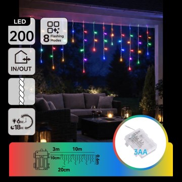 BRILAGI - LED buiten kerstlichtsnoer 200xLED/3xAA/8 functies 13x0,6m IP44 meerkleurig