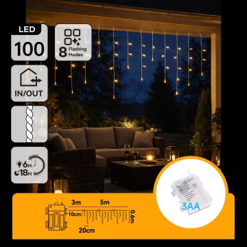 BRILAGI - LED buiten kerstsnoer 100xLED/3xAA/8 functies 8x0,6m IP44 warm wit