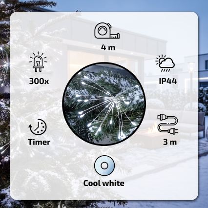 BRILAGI - LED buiten kerstsnoer 300xLED 7m IP44 koud wit vuurwerk