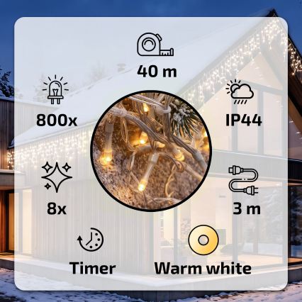 BRILAGI - LED buiten kerstverlichting 800xLED/8 functies 43m IP44 warm wit ijspegels