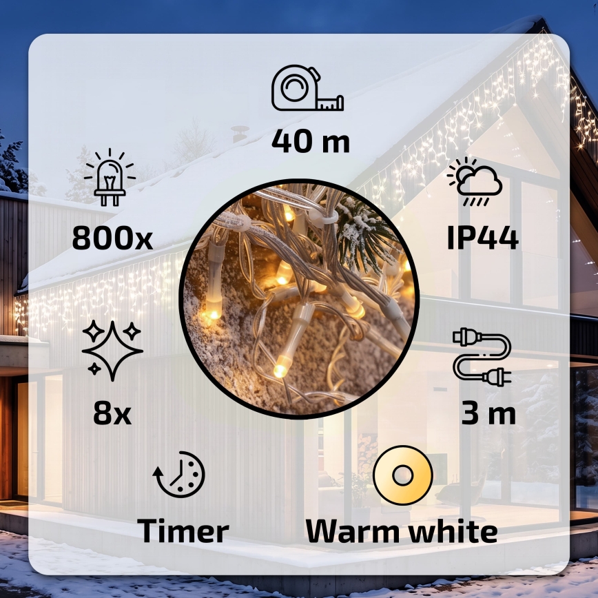 BRILAGI - LED buiten kerstverlichting 800xLED/8 functies 43m IP44 warm wit ijspegels