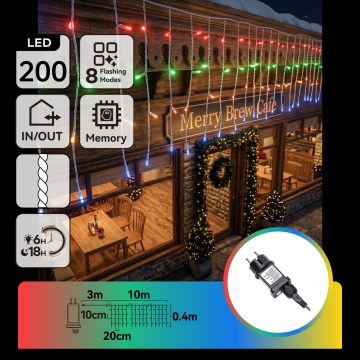 BRILAGI - LED Buiten kerstverlichting 200xLED/3,6W/8 functies 13x0,4m IP44 meerkleurig