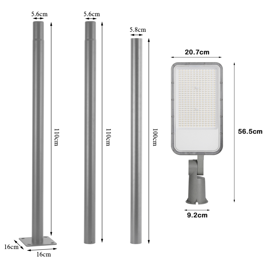 Brilagi - LED straatlantaarn voor buiten met mast en scharnier 3 m URBANLIGHT LED/200W/230V grijs IP65