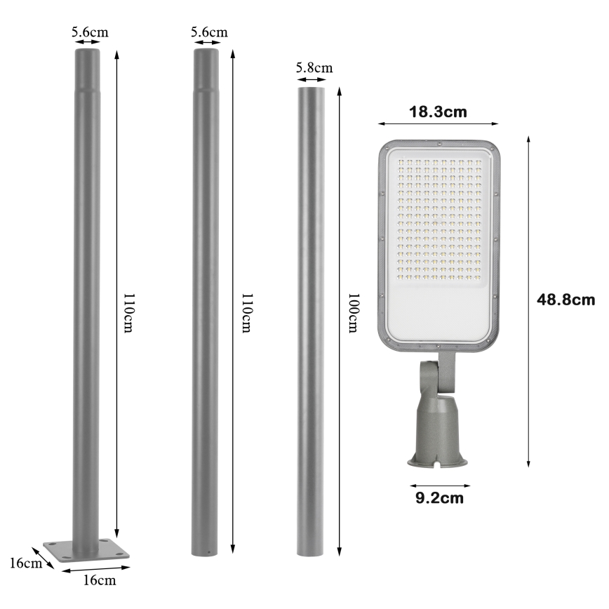 Brilagi - LED straatlamp voor buiten met mast en scharnier 3 m URBANLIGHT LED/100W/230V grijs IP65