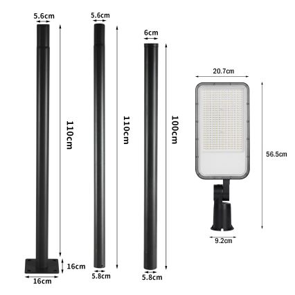 Brilagi - LED straatlamp voor buiten met 3 m paal en scharnier URBANLIGHT LED/200W/230V zwart IP65
