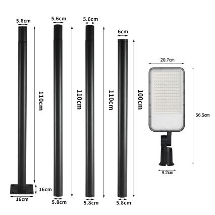 Brilagi - LED straatlantaarn voor buiten met 4 m paal en scharnier URBANLIGHT LED/200W/230V zwart IP65