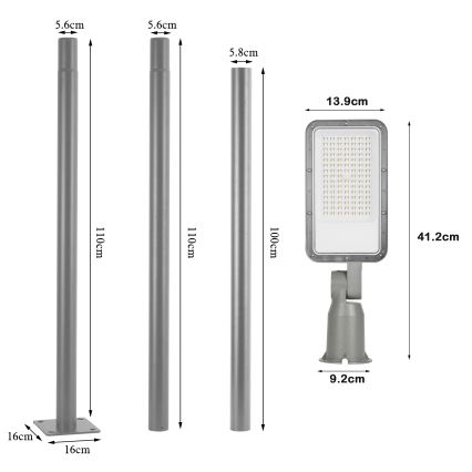 Brilagi - URBANLIGHT LED straatlantaarn voor buiten met 3 m paal en scharnier LED/50W/230V, grijs, IP65