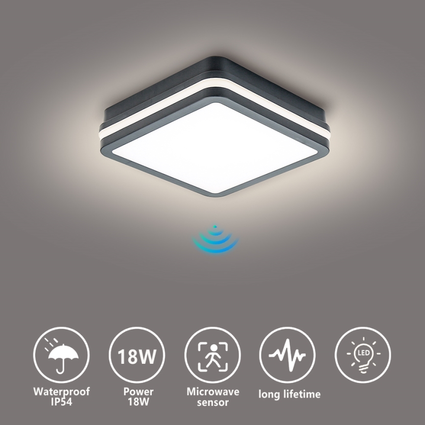 Brilagi - LED Buitenlamp met sensor BENE LED/18W/230V 22x22 cm antraciet IP54