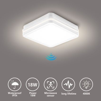 Brilagi - LED buitenlamp met sensor BENE LED/18W/230V 22x22 cm wit IP54