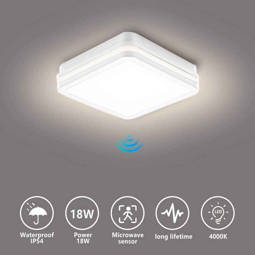 Brilagi - LED buitenlamp met sensor BENE LED/18W/230V 22x22 cm wit IP54