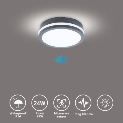 Brilagi - LED Buitenlamp met sensor BENE LED/18W/230V Ø 22 cm antraciet IP54