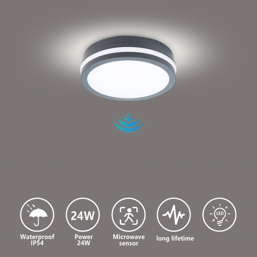 Brilagi - LED Buitenlamp met sensor BENE LED/18W/230V Ø 22 cm antraciet IP54