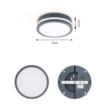Brilagi - LED Buitenlamp met sensor BENE LED/18W/230V Ø 22 cm antraciet IP54