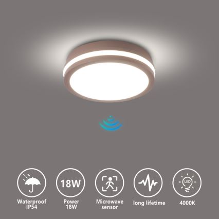Brilagi - LED plafondlamp voor buiten met sensor BENE LED/18W/230V pr. 21,5 cm bruin IP54