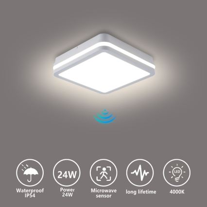 Brilagi - LED buitenlamp met sensor BENE LED/24W/230V 26x26 cm wit IP54