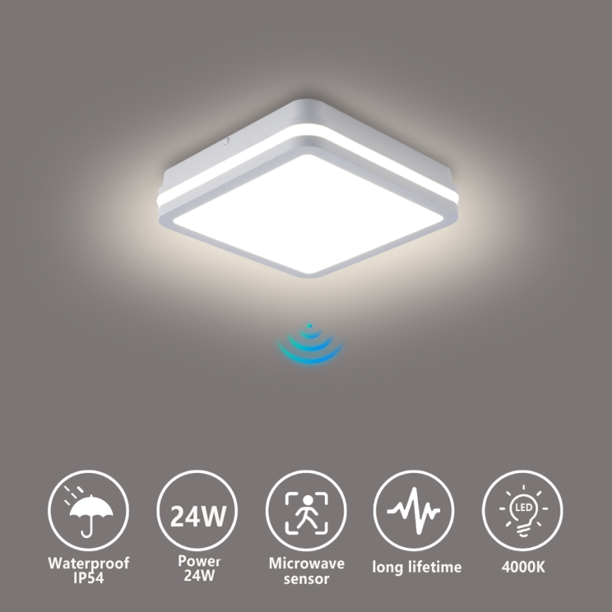 Brilagi - LED buitenlamp met sensor BENE LED/24W/230V 26x26 cm wit IP54