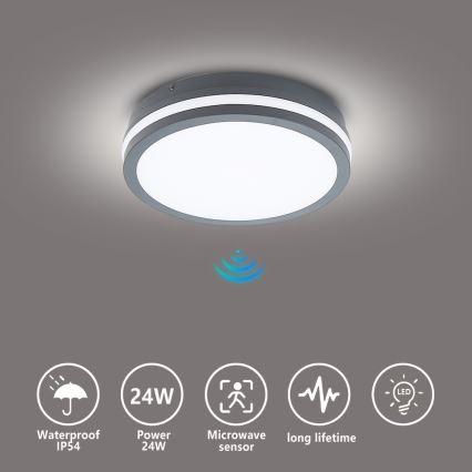 Brilagi - LED Buitenlamp met sensor BENE LED/24W/230V Ø 26 cm antraciet IP54