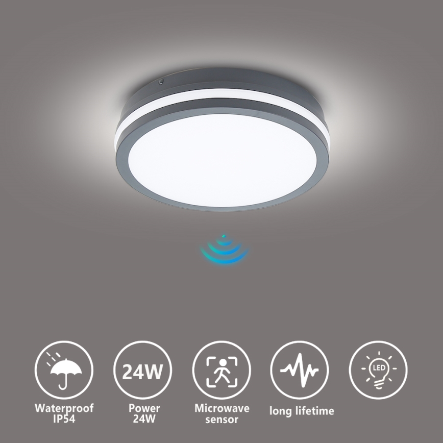 Brilagi - LED Buitenlamp met sensor BENE LED/24W/230V Ø 26 cm antraciet IP54