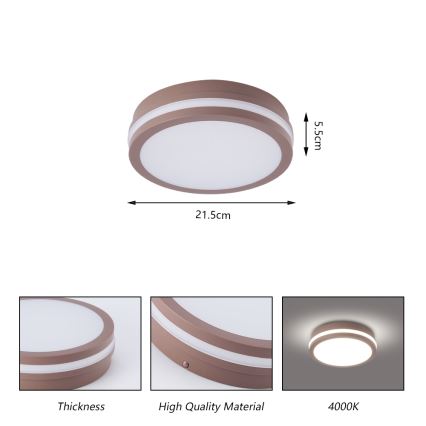 Brilagi - LED-buitenplafondlamp BENE LED/18W/230V Ø 21,5 cm bruin IP54