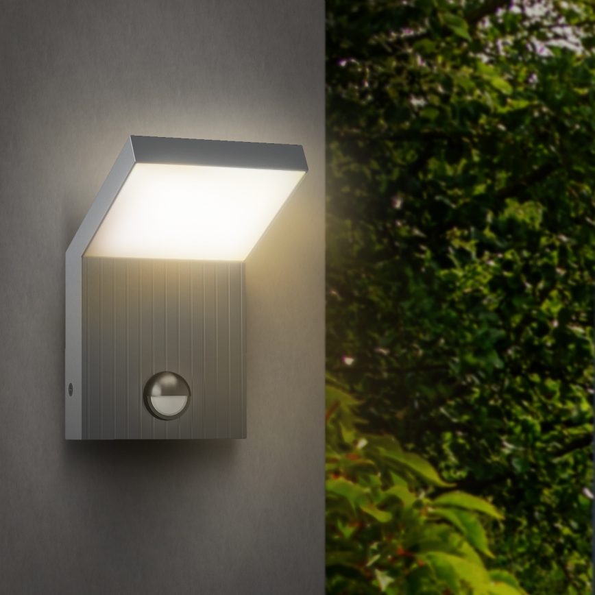 Brilagi - LED buitenmuurlamp met sensor RIANO LED/8W/230V zilver IP65