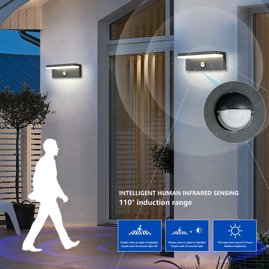 Brilagi - LED buitenmuurlamp met sensor TESSI LED/10W/230V antraciet IP54