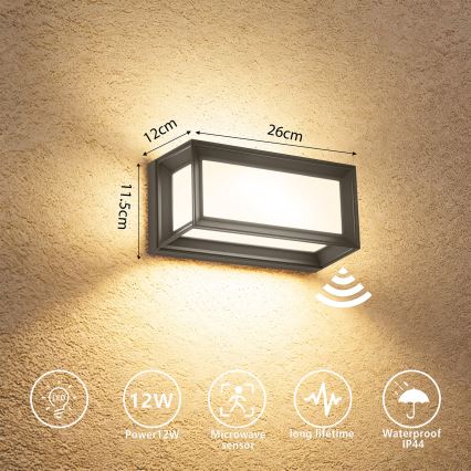 Brilagi - LED buitenwandlamp met sensor PARKER LED/12W/230V antraciet IP44