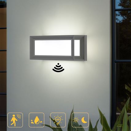 Brilagi - LED buitenwandlamp met sensor PARKER LED/12W/230V grijs IP44