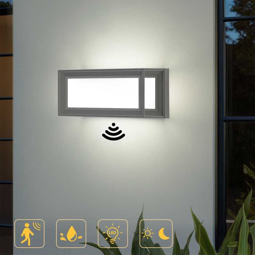 Brilagi - LED buitenwandlamp met sensor PARKER LED/12W/230V grijs IP44