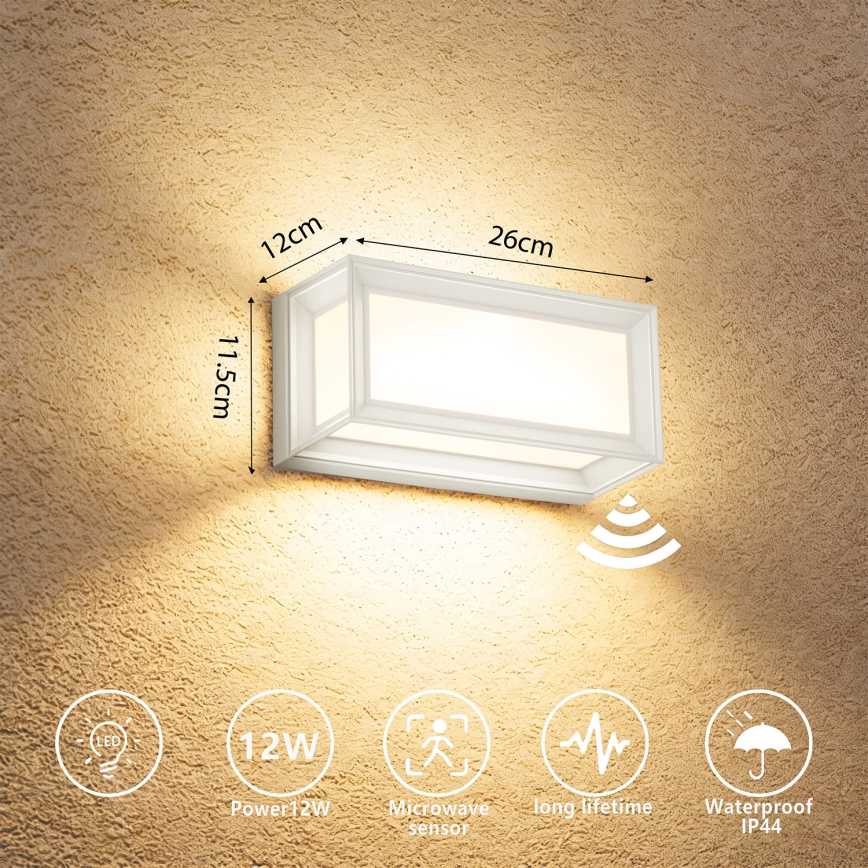 Brilagi - LED buitenwandlamp met sensor PARKER LED/12W/230V wit IP44
