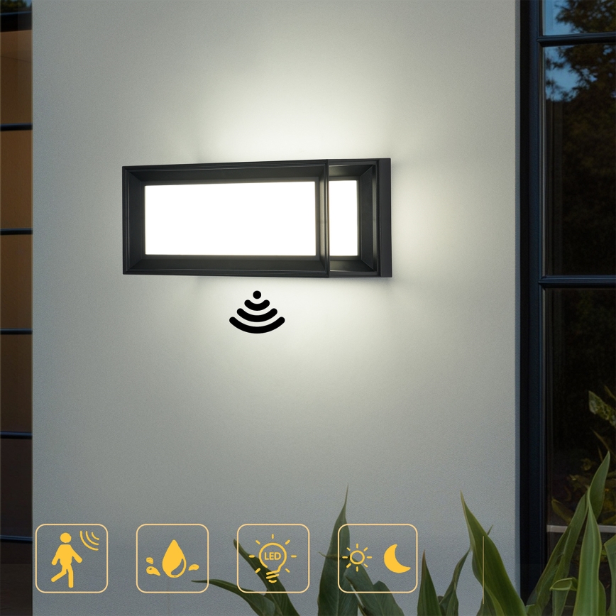 Brilagi - PARKER LED/12W/230V buitenwandlamp met sensor, zwart, IP44