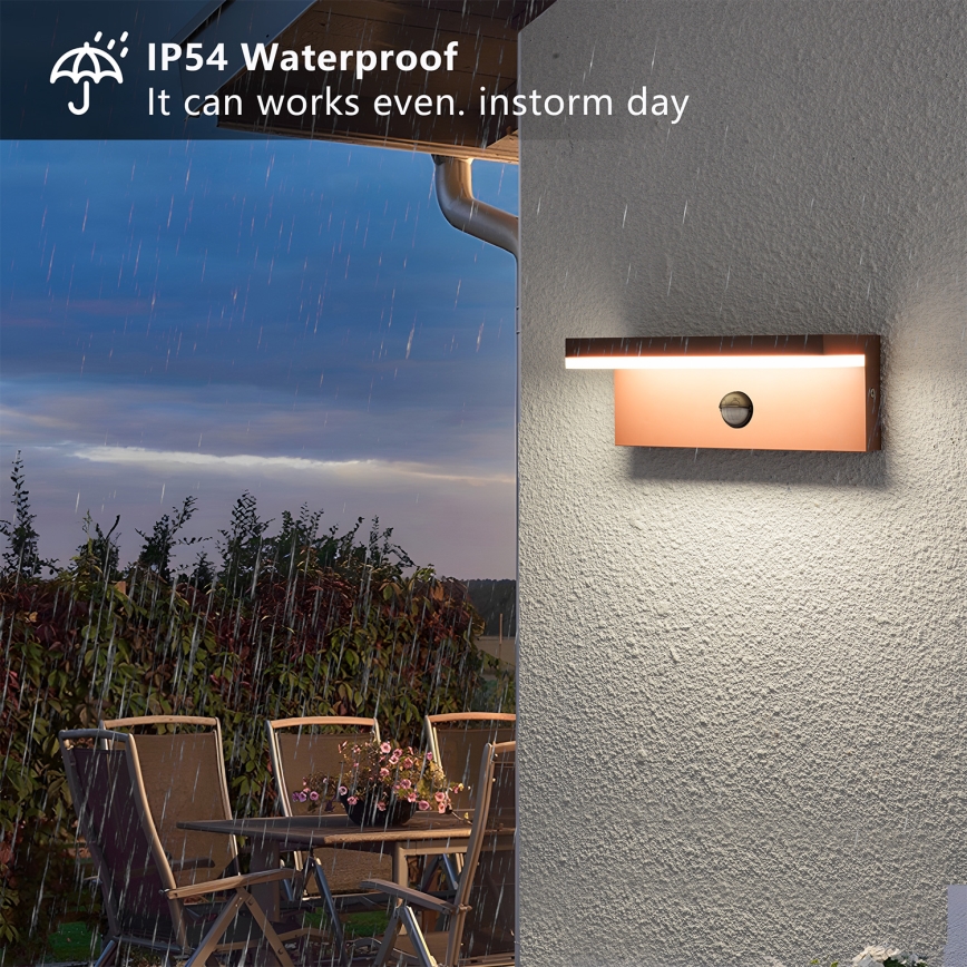 Brilagi - LED buitenwandlamp met bewegingssensor TESSI LED/10W/230V bruin IP54